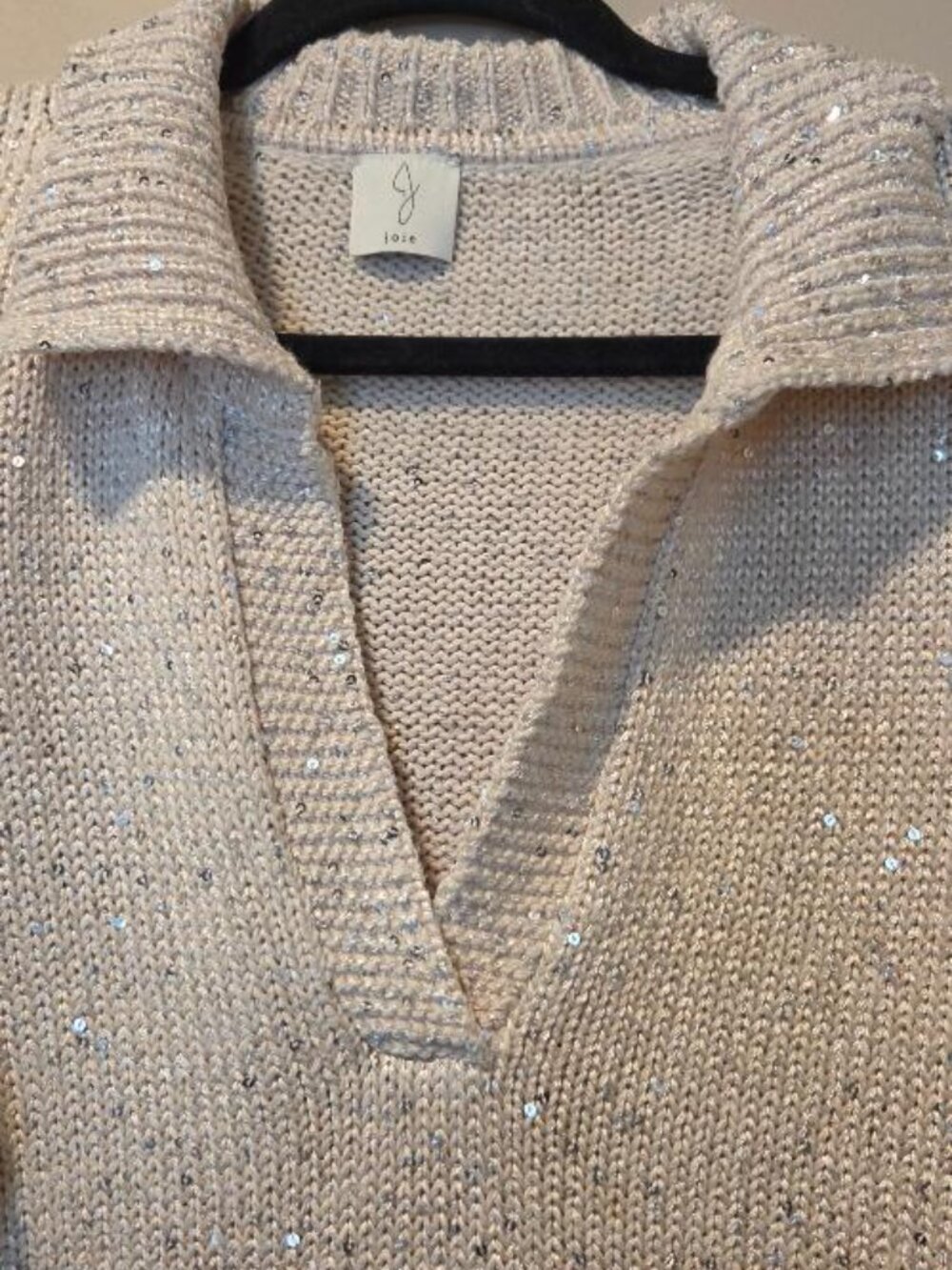 J. Crew Sequin Polo Sweater Cream Collared Knit V-neck (Joie Neck Tag Error) - Picture 2 of 6